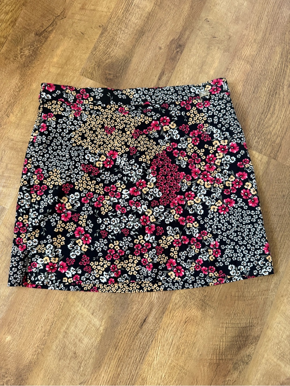 Rafaella Black Floral Mini Skirt with Pink & Cream Blooms
